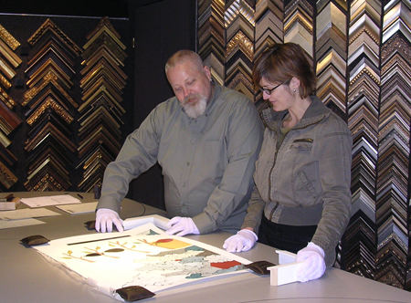 The Frame Maker designer Tom Houk working with MCASD assistant Curator Lucia Sanroman